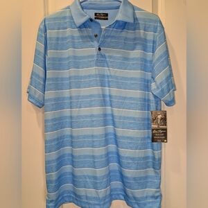 Ben Hogan Performance Golf Polo Shirt Blue Striped Moisture Wicking NWT Medium
